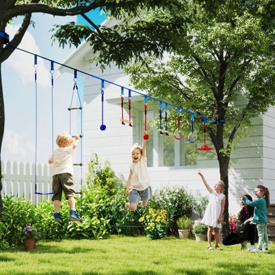 AIYAPLAY Ninja Warrior Hindernisparcours für Kinder 10m Ninja Slackline Kit Blau
