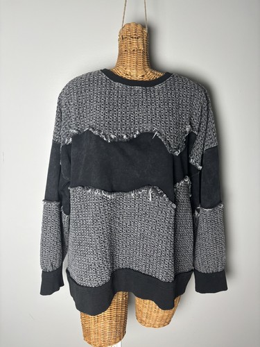 Gilded Intent Black & Gun Metal Gray Waffle Knit & Ribbed Long Sleeve Crewneck