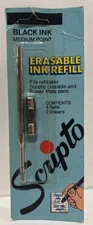 Vintage NOS SCRIPTO Eraseable Ink Refill Medium Point Black- New & Sealed