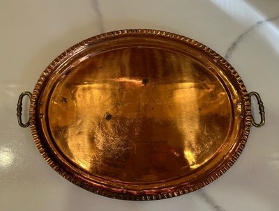 Antique Solid Copper Tray~Brass Handles~Victorian Traditional Home Decor Vintage