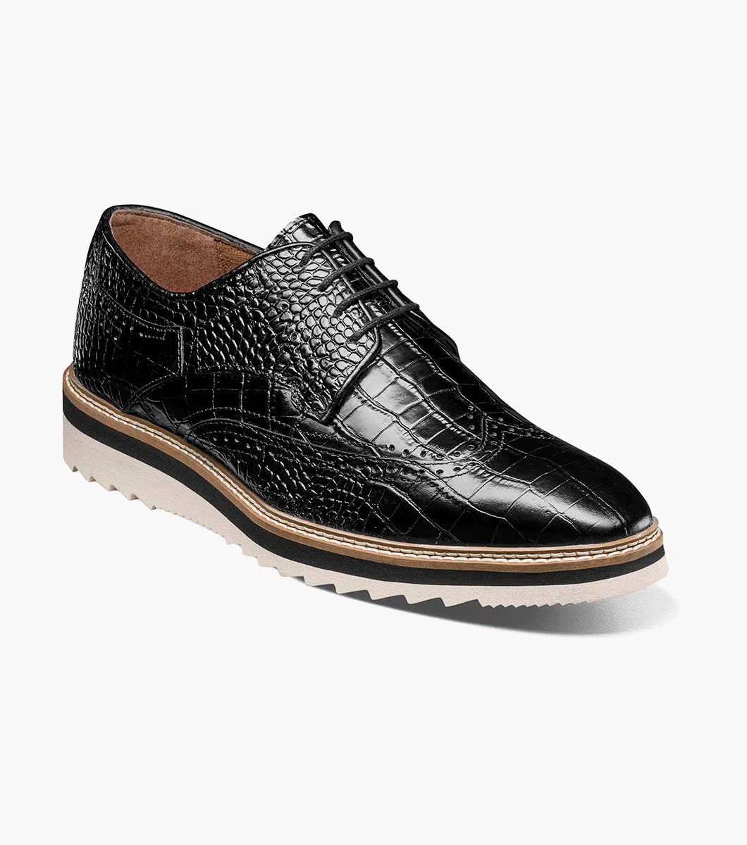 Кожаные туфли Stacy Adams Alario Wingtip Oxford Croco из кожи Кроко, черные 25725-001