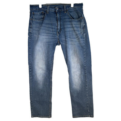 Levis 505 Jeans Mens 36x32 Blue Medium Wash Denim Baggy Fit Whiskered Good
