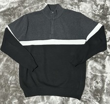 Men's 1/4 Zip Mock Neck Knit Pullover Sweater Striped Black Gray White