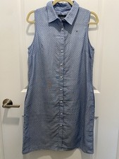 Tommy Hilfiger Size 6 Denim Polka Dot Sleeveless Shift Dress Button Up Front