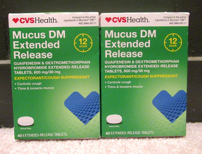 2 Pack CVS Health 12HR Mucus DM Extended Release Cough Tablets, 40 ct Exp: 09/27