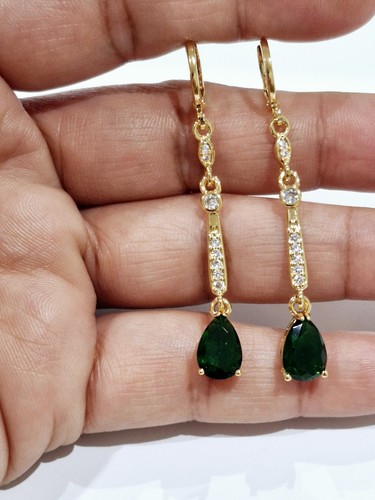 Women Rose Gold Filled Bottle Green Pear Drop Earrings Present For Her - Picture 5 of 5