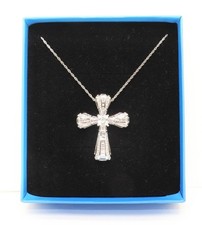 STERLING SILVER 925 CUBIC ZIRCONIA CROSS PENDANT NECKLACE 18" BOXED