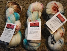 3 Zen Yarn Garden Superfine Fingering Hanks - 90%  Superwash Merino, 10% Nylon