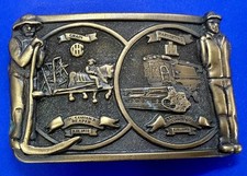 International Harvester IH Reaper Axial Flow Combine Brass Tone Belt Buckle