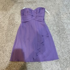 David's Bridal Dress Womens 2 Purple Bridesmaid Strapless Sweetheart Chiffon