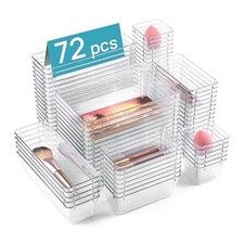72 PCS Clear Plastic Drawer Organizers Set, 4-Size Versatile Bathroom and