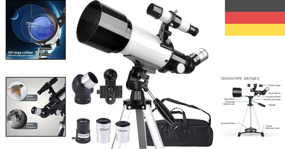 Teleskop, Astronomie, Fernrohr, Kinder, Erwachsene, 70mm, 400mm, Beobachtung - Bild 2 von 4