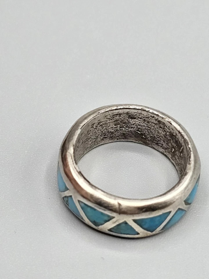 Western Triangular Blue Colored Inlay Silver Tone… - image 4