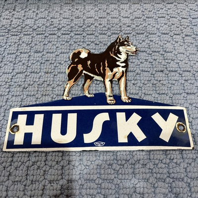 #ad Vintage HEAVY STEEL Enamel Husky Tires Advertising Sign 8” A1 $70.00