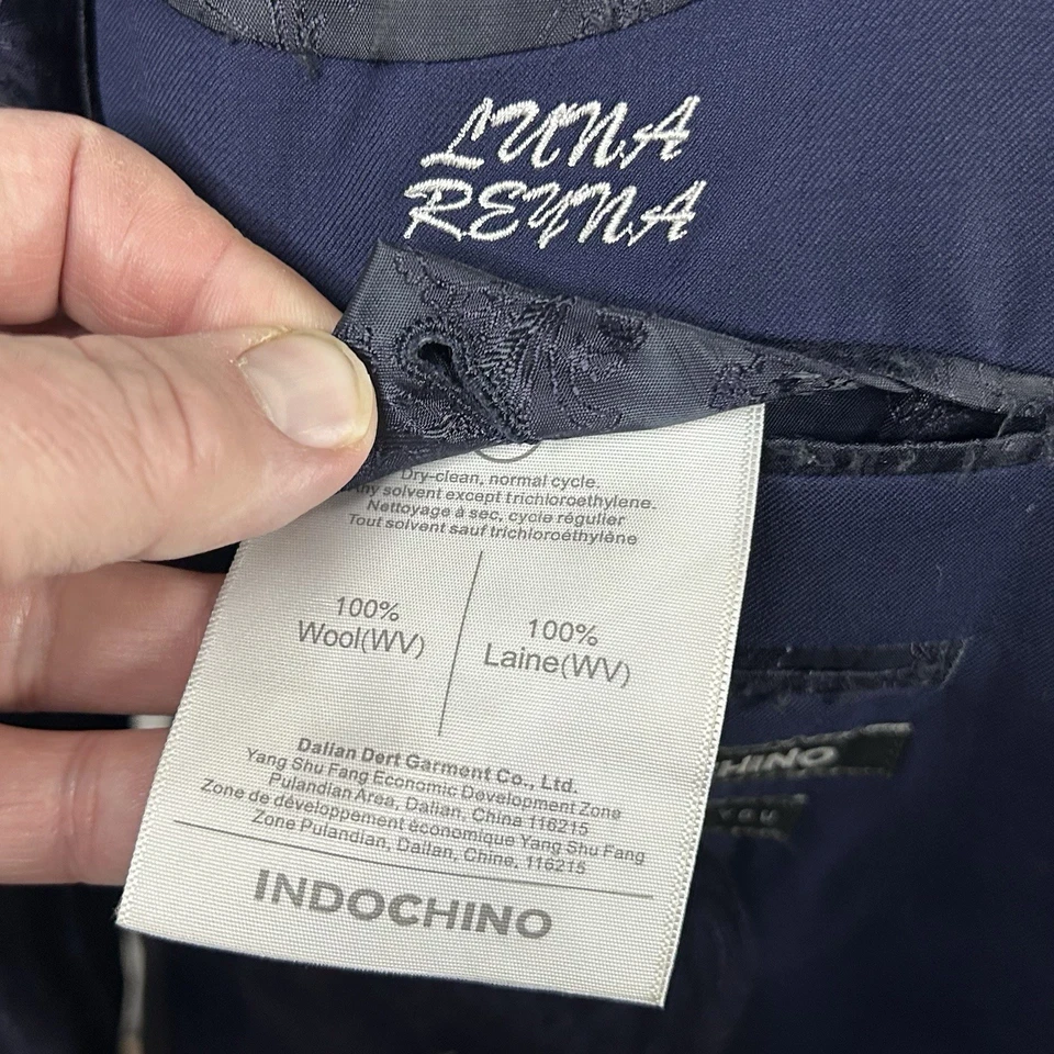 Abrigo deportivo a medida Indochino 42S 100 % lana azul marino solapa pico dos botones Foto 4 de 4