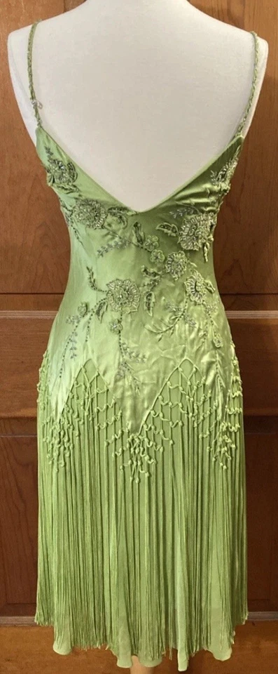Sue Wong Nocturne Vtg Silk Dress Sz 8 Green Slip Beaded Fairy 90s Y2K Flapper - Image 2 of 4
