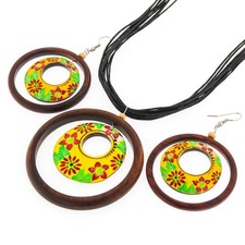 Beautiful Ethnic Handpainted Hoops Wood Necklace  Earring Set