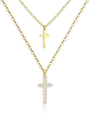 14K Gold Plated Double Layer Cross Necklace for Women with Zirconia - Gold Cruci