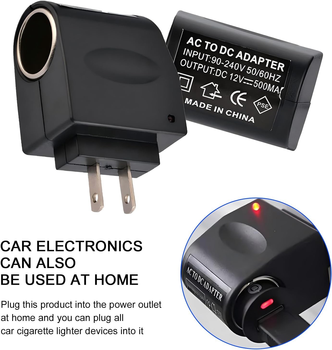 Pack-1 Power Converter, 220V to 12V Cigarette Lighter Conversion Plug, Insulated