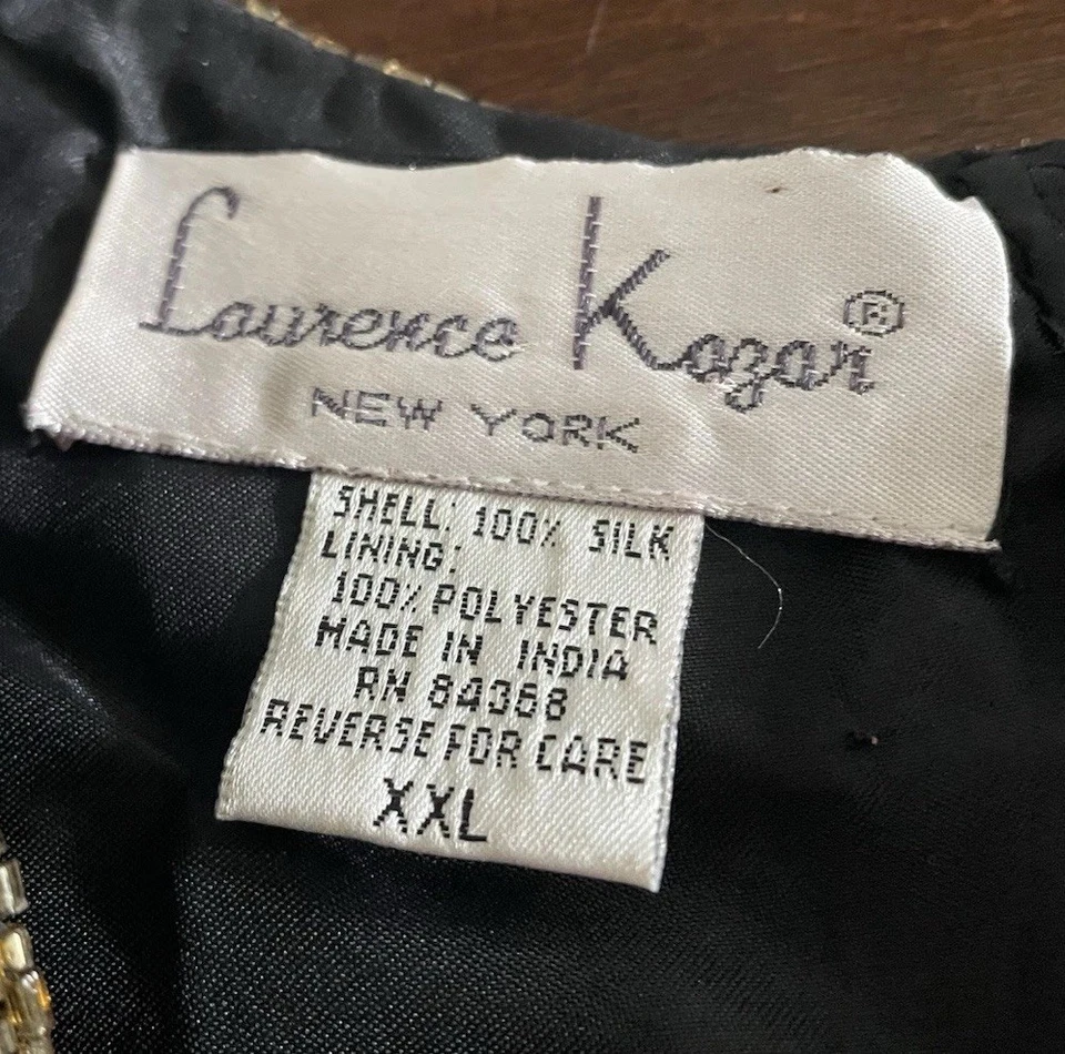 Женский шелковый топ Lawrence Kazar с бисером и блестками размер XXL черный красный пуансеттия винтажный - Изображение 4 из 4