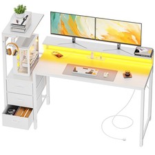Gaming Computer Desk with Led Lights & Drawers, Gamer Desk with Monitor Stand