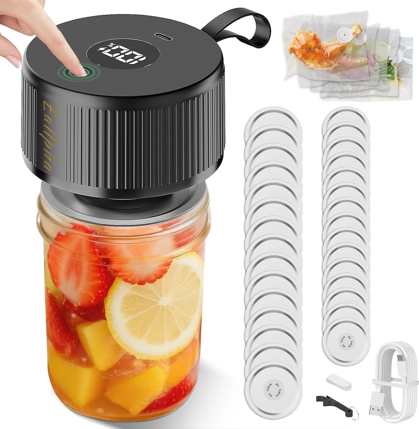 Electric Mason Jar Vacuum Sealer Kit, Automatic Jar Vacuum Sealer for Wide