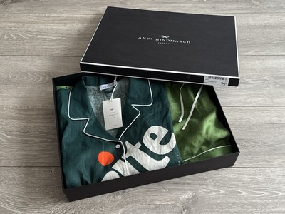 Anya Hindmarch Pyjamas Linen PJs Shirt Shorts Sprite Bag New In Box - MEDIUM 'M'