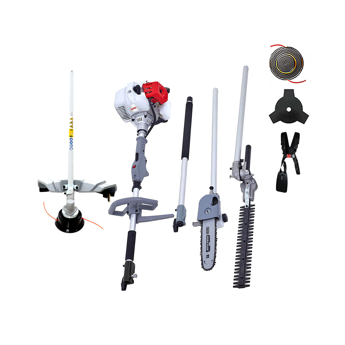 Outils de jardin 4en1 thermique IKRA avec moteur 2T 32,6Cm3 pour entretien exterieur