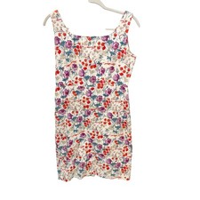 Ann Taylor Ivory Multicolor Floral Sheath Dress Sleeveless Purple Red - Size 4P