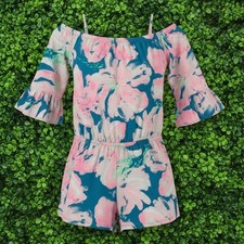 Lilly Pulitzer Margaret Girls Floral Cold Shoulder Bell Sleeve Romper Cotton XL