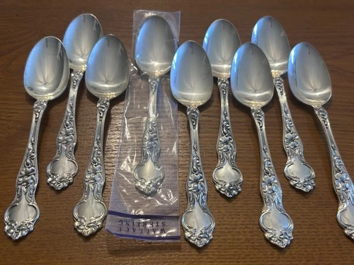 SET OF 9 Wallace Sterling VIOLET (DESSERT / OVAL  SPOONS- 6 IN -NO MONO