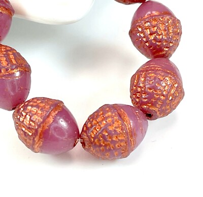 12mm Acorn Beads, Rosewood Pink w/Copper Wash, Czech Glass, 8 Pieces