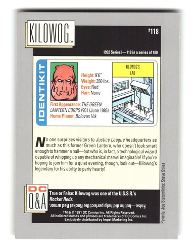 1991 DC Comics Trading Card Heroes from Beyond #118 Kilowog - Picture 3 of 4