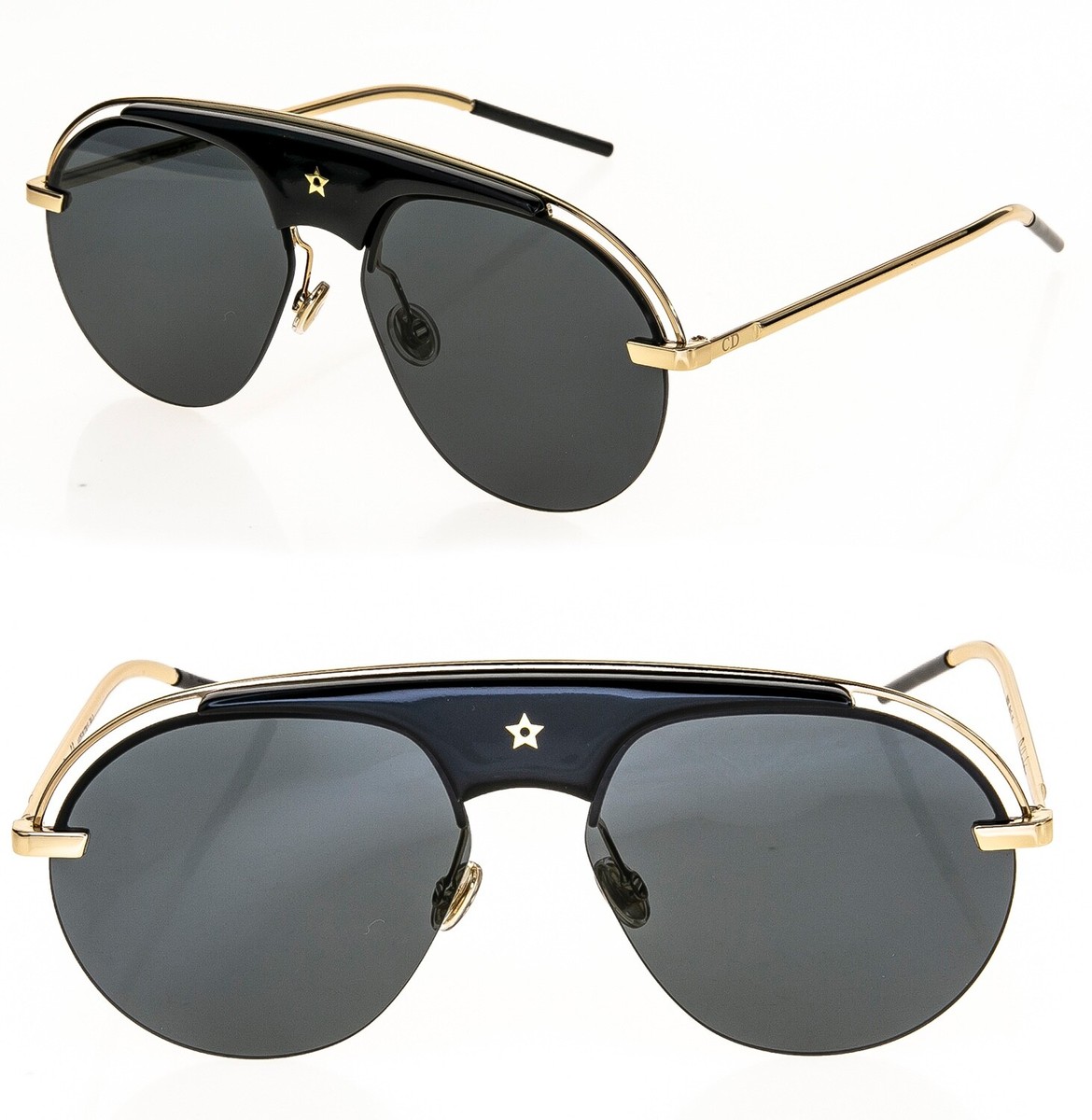 CHRISTIAN DIOR REVOLUTION 2 Black Gold Metal Aviator