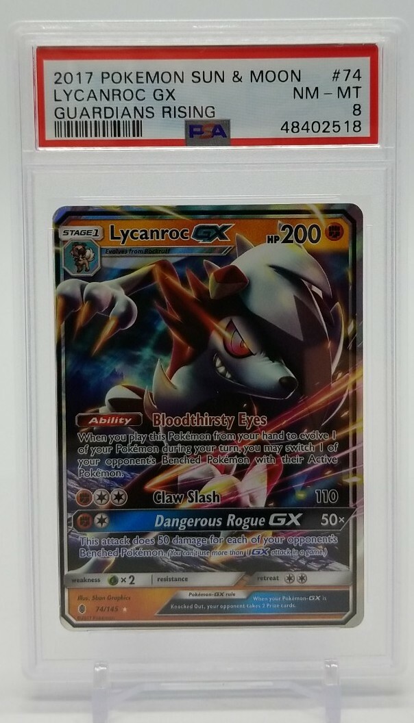 2017 Pokemon Sun & Moon LYCANROC GX PSA 8 NM-MT #74 Guardians
