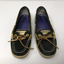 6M Women  s SPERRY TOP SIDERS Angelfish Navy Leather Gold Accents Glitter Detail