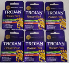 Lot of 6 Trojan Condom Pleasure Pack 3 Count Package Brand New