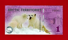 ONE 1 POLAR DOLLAR 2012 ARCTIC TERITORIES UNC POLYMER NOTE NORTH POLE EXPEDITION