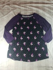 AJ By Amelia James Black Pink Unicorn Purple Raglan Baseball Soft Knit Top L