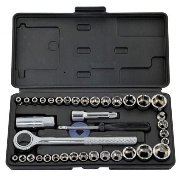 40 Pc socket set reversible 1/4 or 3/8inch ratchet drive handle Extension Bar