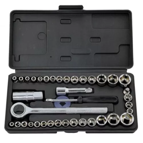 40 Pc socket set reversible 1/4 or 3/8inch ratchet drive handle Extension Bar