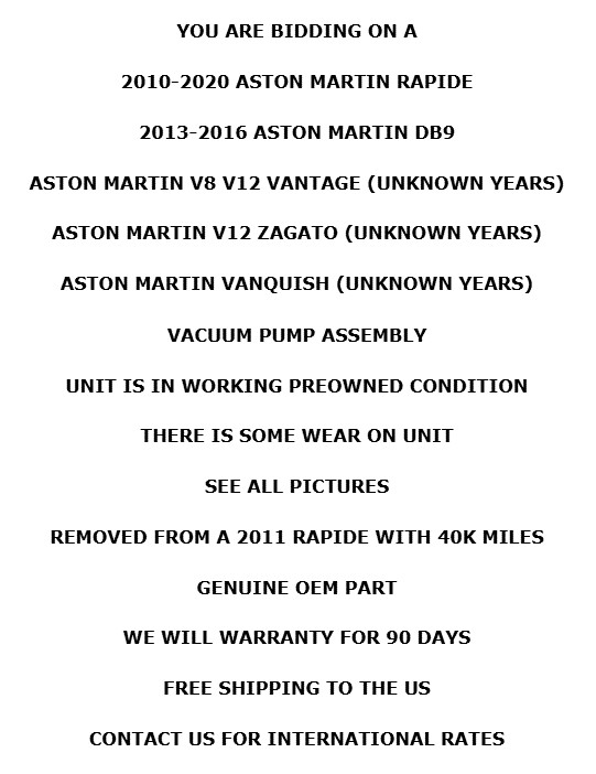 2010-2020 Aston Martin Rapide Vanquish Vantage Fuel Vapor Vacuum Pump OEM