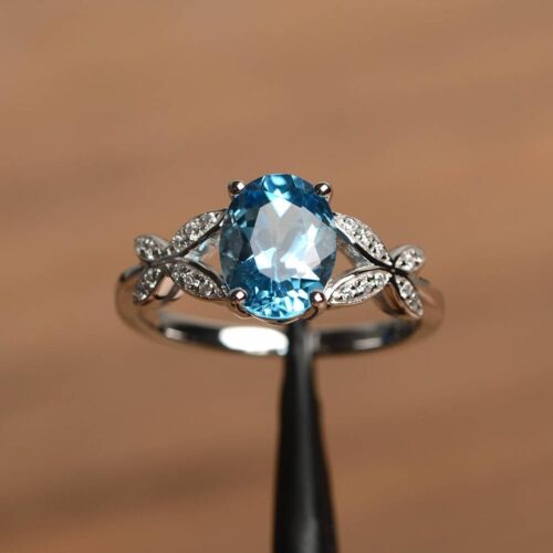 1.50Ct Lab-Created Blue Topaz Solitaire Engagement Ring 14K White Gold Plated