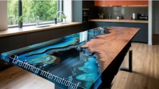 Blue Epoxy counter top, kitchen counter top, kitchen decor,  live edge Wood