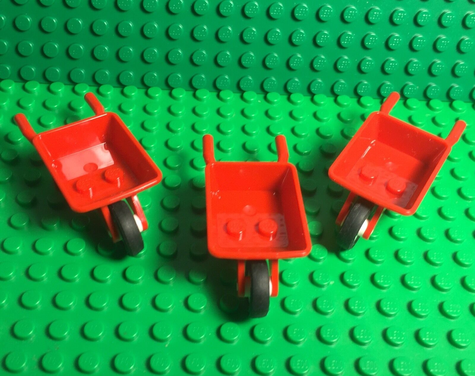 Lego 3 City mini figures Red Wheelbarrow Complete With Wheels And Tires Parts