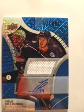 2021-22 UP ALLURE ROOKIE COLE SILLINGER 116 BLUE JACKETS AUTO JERSEY 13/75