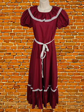 VINTAGE RED LACE TRIM PUFF SHORT SLEEVE FIT & FLARE MAXI PRAIRIE DRESS XSMALL XS