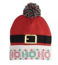 New LED Light-Up Christmas Lights Beanie Pom Pom Santa Hat Adult One Size