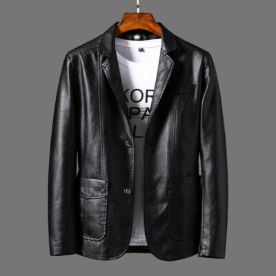 NOORA Mens Black Real Lambskin Leather Blazer, Formal & Decent Look Gift For Him