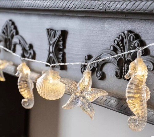 Lot of 8 Boxes Seashell Starfish Seahorse String Lights 6 Ft 10 Ocean Battery